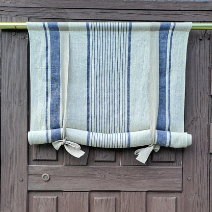 Striped Linen curtains valance with tie up , french farmhouse kitchen door curtains  in custom size