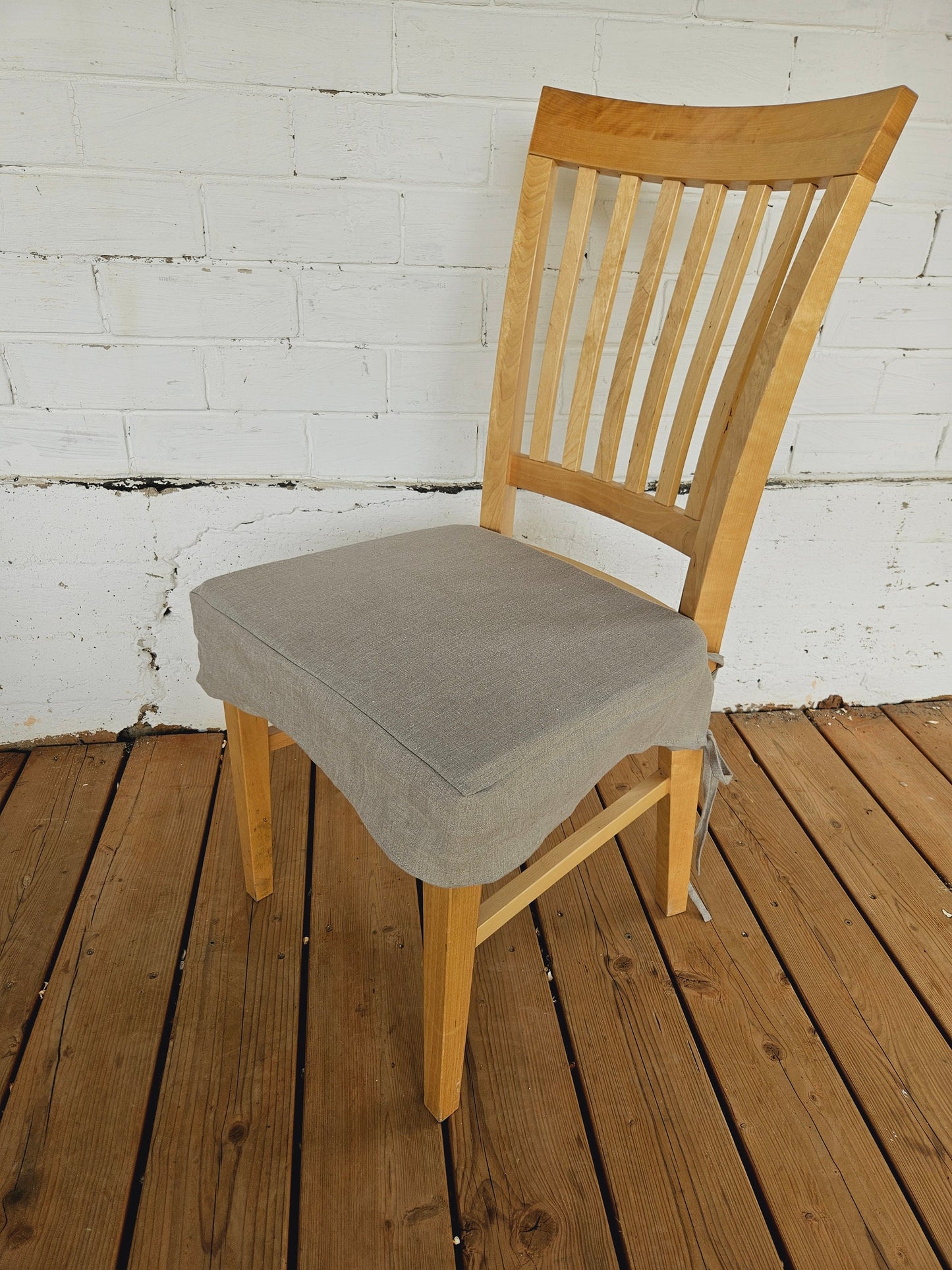 Linen Seat Cushion  with skirt - Striped Chair Pad Pillow - Natural French Style Heavy Weight 100% Linen Fabric