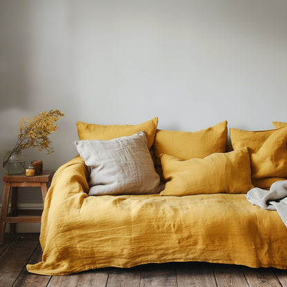 Linen Couch Cover Extra Large, Linen couch throw in custom size,  Natural sofa cover, Sectional Big bed cover, Sofa slip cover throw navy