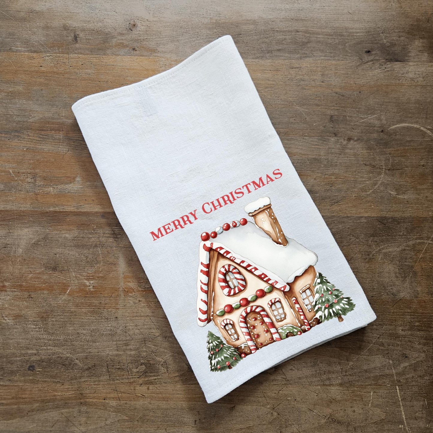 Christmas Tea Towel in linen, Ginger House Hand Towels Tea, linen Dish Towel Holiday season Kitchen Décor Tea Towel