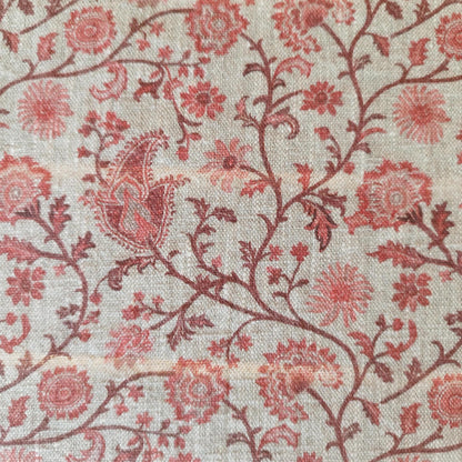 Linen floral tablecloth with red flowers, French Retro Vintage Vibe table cloth Bohemian Wildflower Pattern