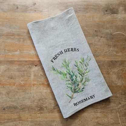 Hand Towels Tea with French country herbs - Farmhouse Floral greenery Décor Kitchen Dish Tea Towel - Rosemary Floral Tea Towel in linen