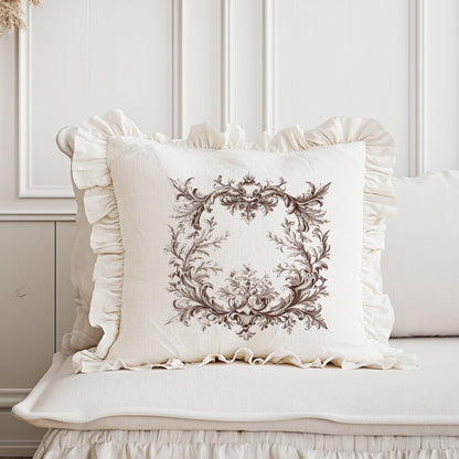 Shabby Floral Ruffle Linen Pillow Cover, French Provence Neutral Beige Cushion, French Antiques Harmhouse Cottage Chic Swedish