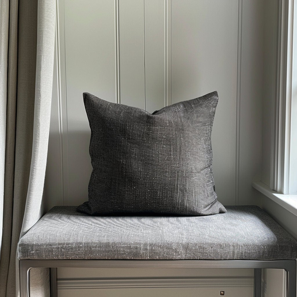 Bench cushion in linen in custom size,  natural Window seat cushions, Custom Chair seat pad with removable cover 2inch/5cm high