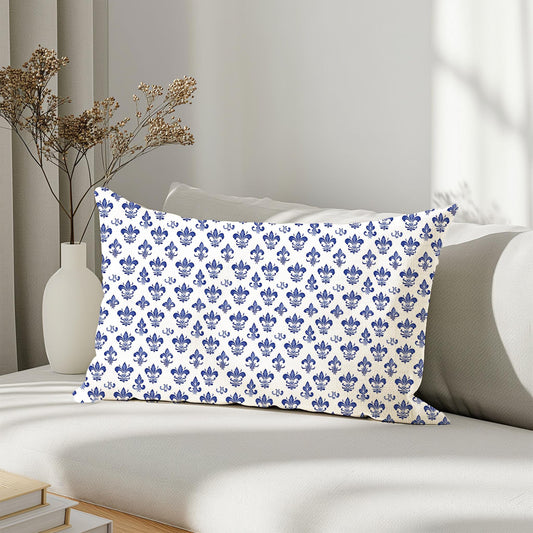 Fleur de lis linen Floral Pillow Cover - white blue Boho Pillow block print on linen - Coutryhome block printed pillow case in European flax