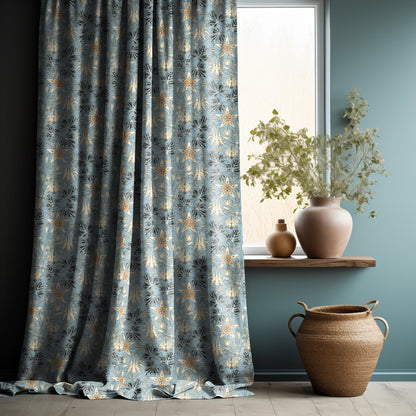 Columbine Curtain Panel from Maurice Pillard Verneuil, Floral blue Print Curtain Panels in custom size, Botanical Curtains for living room