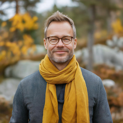Linen Scarf in grey Unisex for men or women - mustard yellow organic pure linen scarf unisex - Gift Pure linen skinny wide scarf