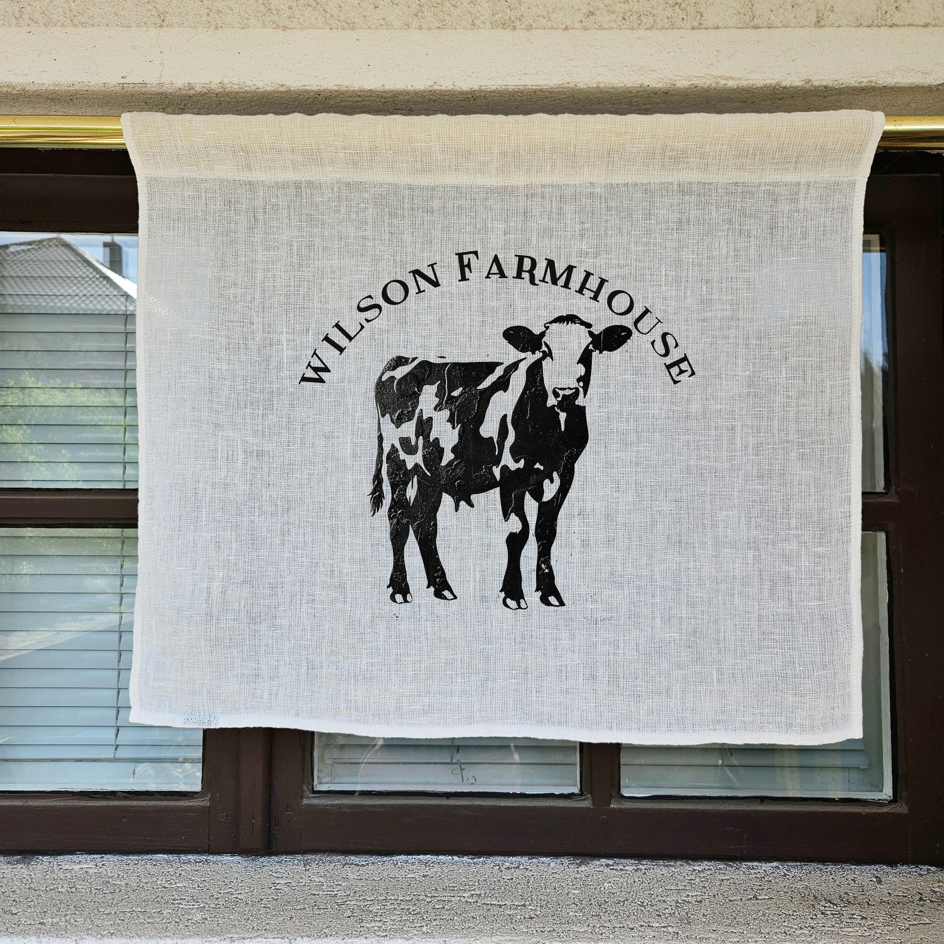 white grain sack Cafe Curtains farmhouse cow, French stamp burlap ranch shabby window panel, Living room Cafe Kitchen window curtains