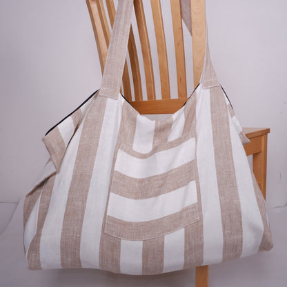 ZIPPER French style linen beach bag  - Oversized linen bag with zipper closure - linen beach bag with pockets  - large linen tote bag