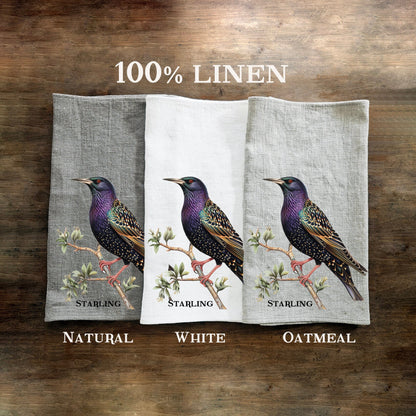 Starling bird Tea Towel in linen, hand Towels Tea in linen, bird Dish Towel  Kitchen Décor Tea Towel in linen