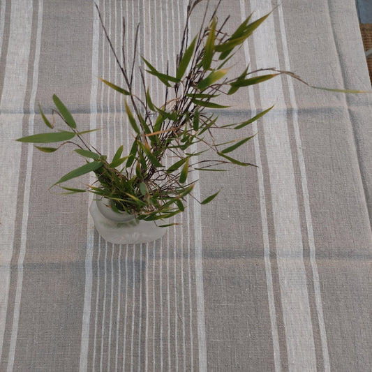 100% Linen tablecloth striped PREWASHED French table cloth rustic rectangle square oval Grey Blue country style Sack weave linen