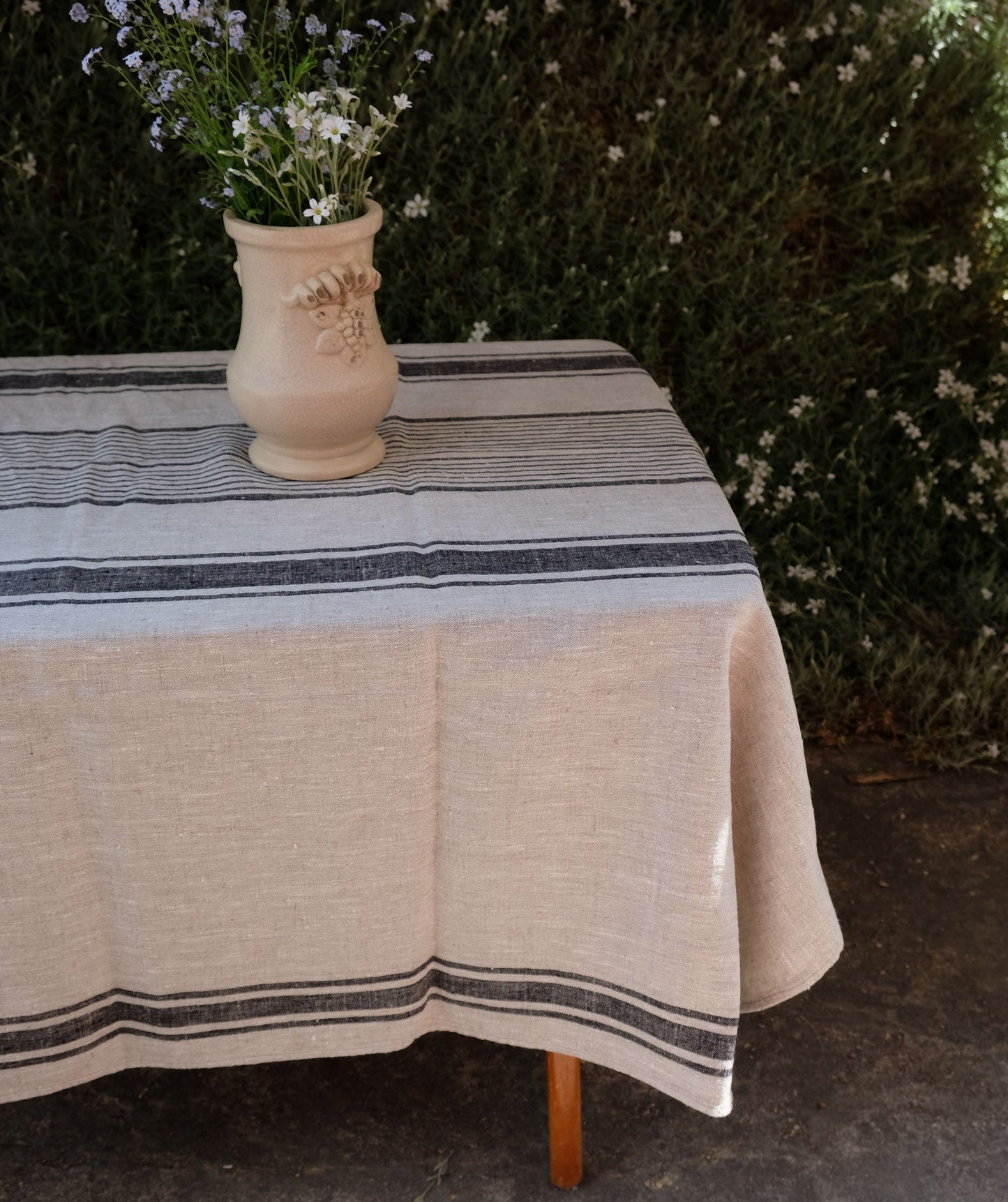 100% Linen tablecloth striped PREWASHED French table cloth rustic rectangle square oval Grey Blue country style Sack weave linen