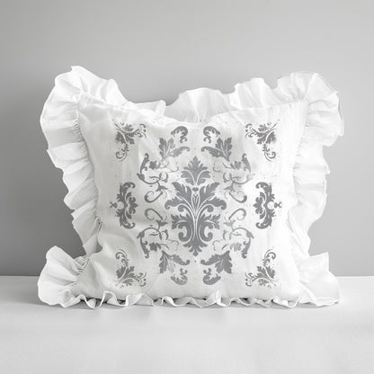 Shabby Floral Ruffle Linen Pillow Cover, French Provence Country Neutral Beige Cushion, French Antiques Harmhouse Cottage Chic Swedish