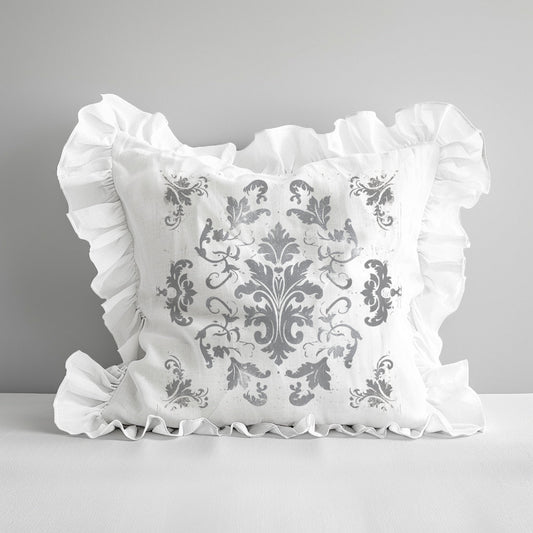 Shabby Floral Ruffle Linen Pillow Cover, French Provence Country Neutral Beige Cushion, French Antiques Harmhouse Cottage Chic Swedish