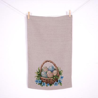Easter basket kitchen Towel in linen - Easter eggs Hand Towels Tea - Farmhouse Floral Dish Towel - Kitchen Décor Eastern Kitchen Tea Towel