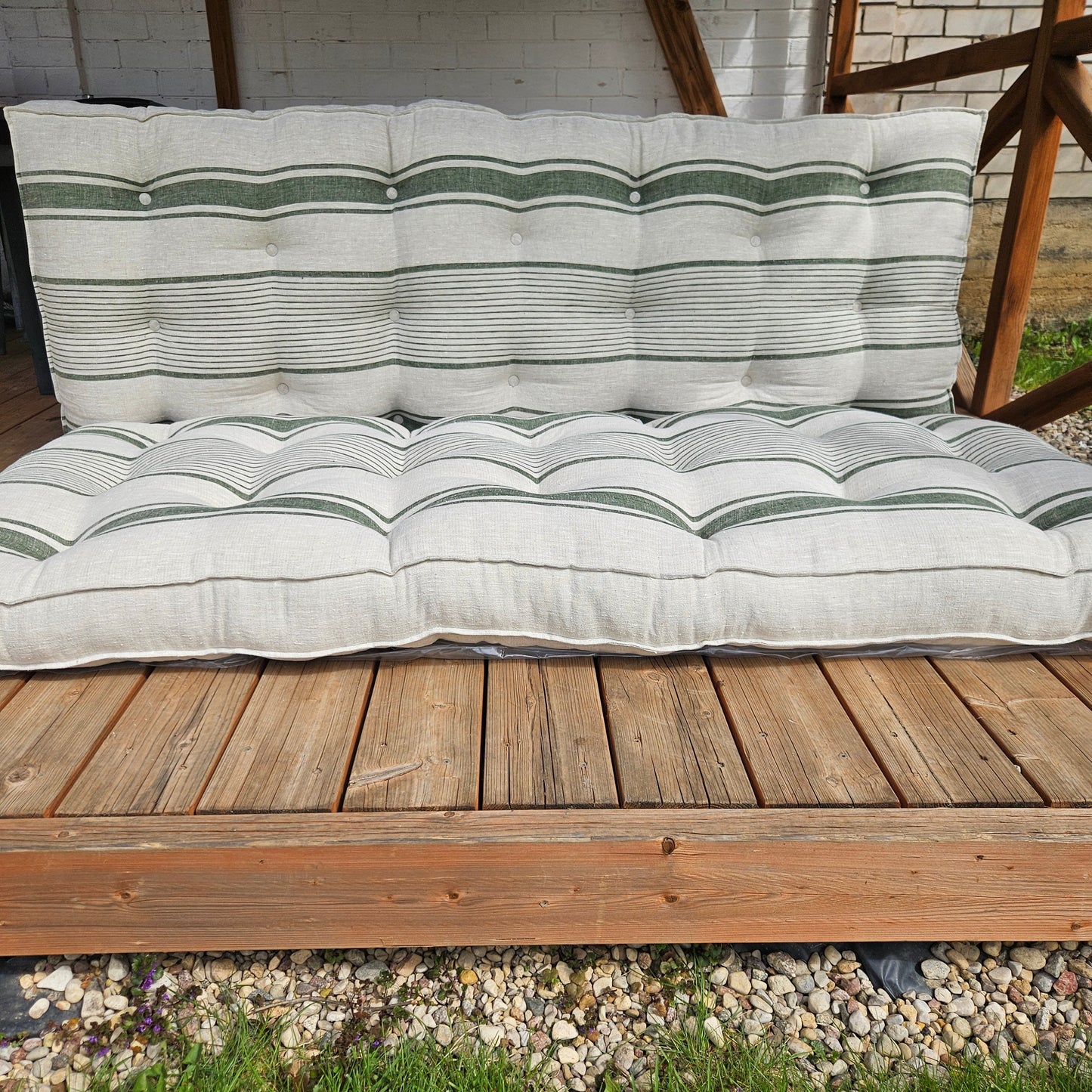 French striped linen floor cushion in Custom size, Linen french cushion, shikibuton thick mat Shiki futon filled organic fiber filler
