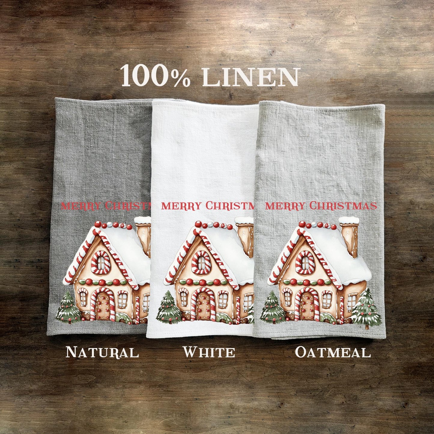 Christmas Tea Towel in linen, Christmas wreath Hand Towels Tea, linen  Dish Towel Holiday Kitchen Décor Tea Towel