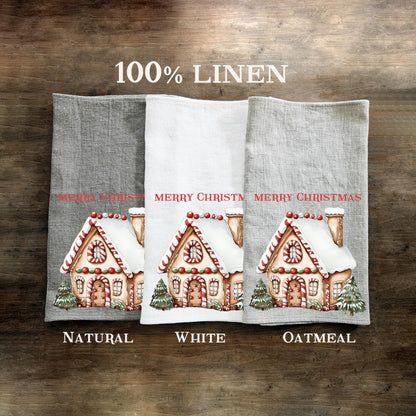 Christmas Tea Towel in linen, Christmas wreath Hand Towels Tea, linen  Dish Towel Holiday Kitchen Décor Tea Towel