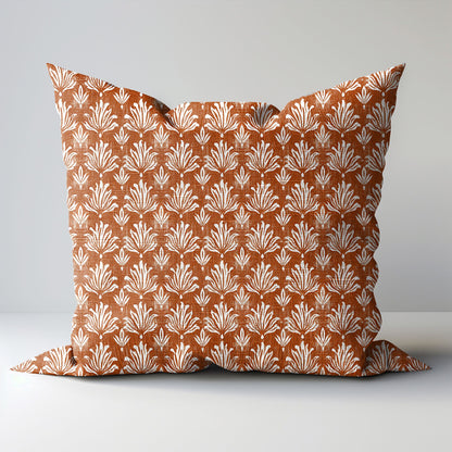 Modern rust linen Floral Pillow Cover, white rust Boho Pillow block print on linen, Coutrynome block printed pillow case in European flax