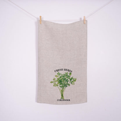 Coriander herbs Tea Towel in linen - Hand Towels Tea - Farmhouse Floral Dish Towel - greenery frech herbs Kitchen Décor