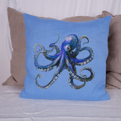 LINEN Cushion cover with Octopus print / Marine decorative linen pillow cover / Coastal marine decor Cushion Housewarming Gift