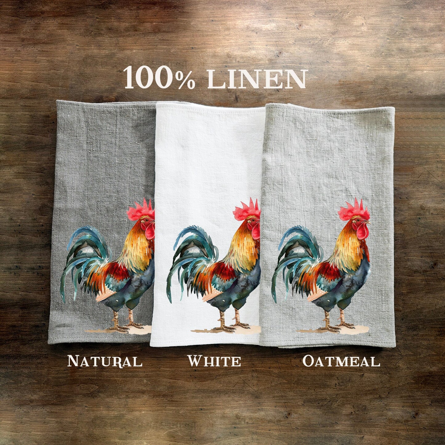 Rooster Tea Towel in linen, Farm hand Towels Tea in linen,  pets Dish Towel  Kitchen Décor Tea Towel in linen