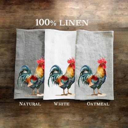 Rooster Tea Towel in linen, Farm hand Towels Tea in linen,  pets Dish Towel  Kitchen Décor Tea Towel in linen
