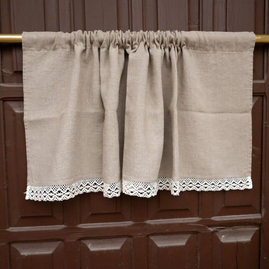 Custom size  Valance natural with laces, Farmhouse Pure linen window treatment, Living room Cafe Kitchen window panel, farmhouse curtains