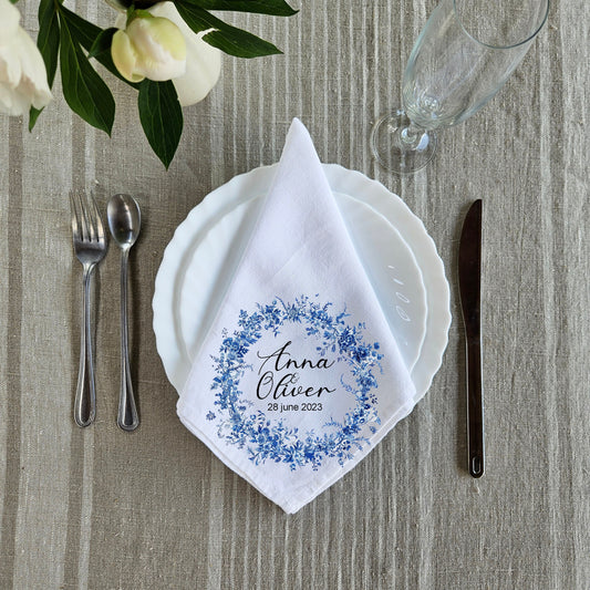 Custom Design White Cloth Cocktail Napkins, luxury weddings menu napkins in linen, Custom Names Napkins