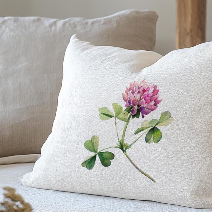 linen pillowcase in custom size pillow cover in neutral colors with CLOVER print - French linen Vintage Cottage Farmhouse cushion cover