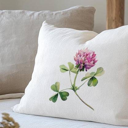 linen pillowcase in custom size pillow cover in neutral colors with CLOVER print - French linen Vintage Cottage Farmhouse cushion cover