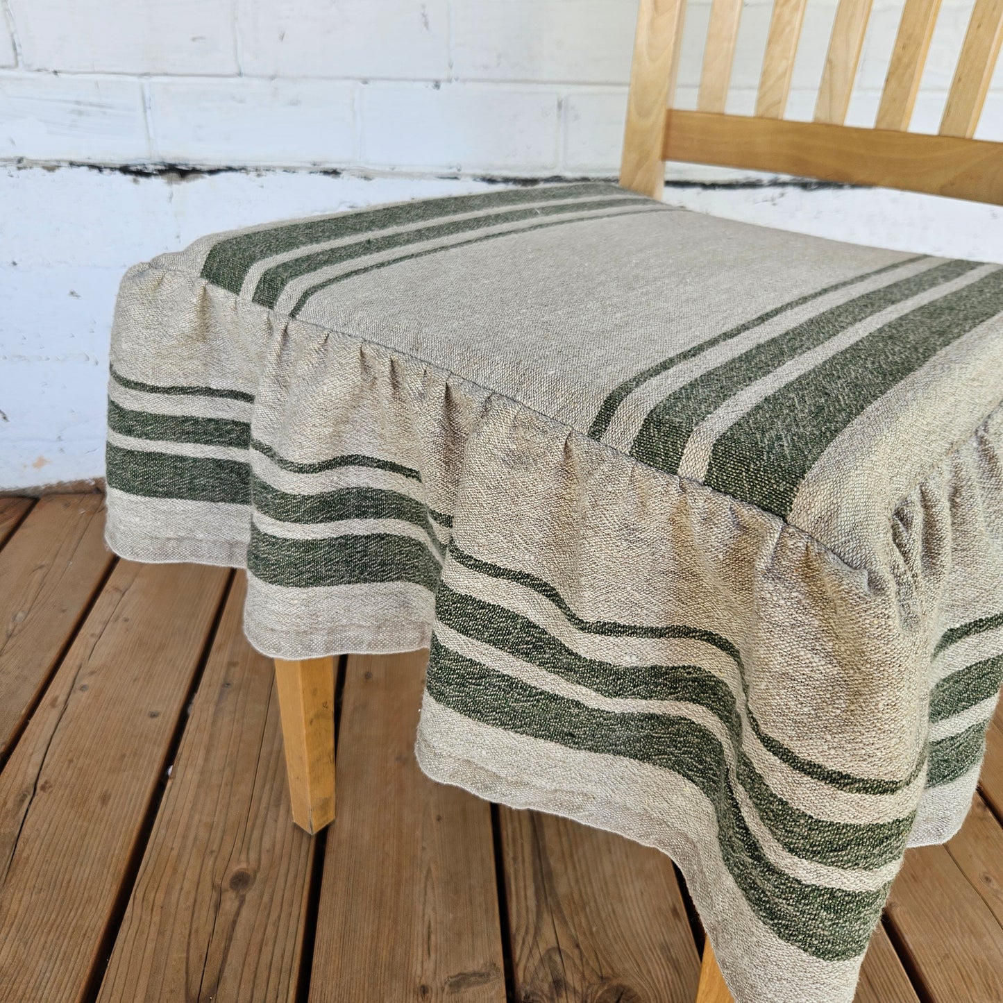 Linen Seat Cushion striped with ties - Striped Chair Pad Pillow - Natural French Style Heavy Weight 100% Linen Fabric french striped