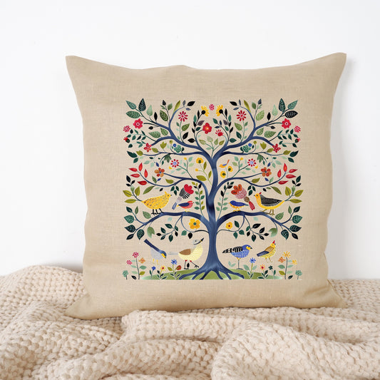 SALE LINEN Cushion cover Nordic folk art , decorative linen pillow cover , Floral Summer Woodland decor Cushion Housewarming Gift,