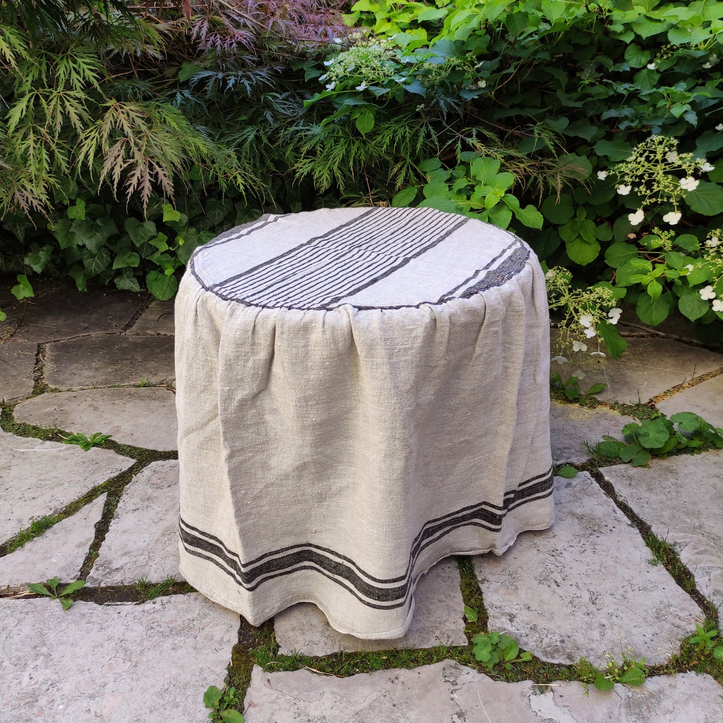Linen Ottoman slipcover in custom size ROUND, natural cover Custom ikea linen cover cube slip cover for bench pouf sofa cover customsize