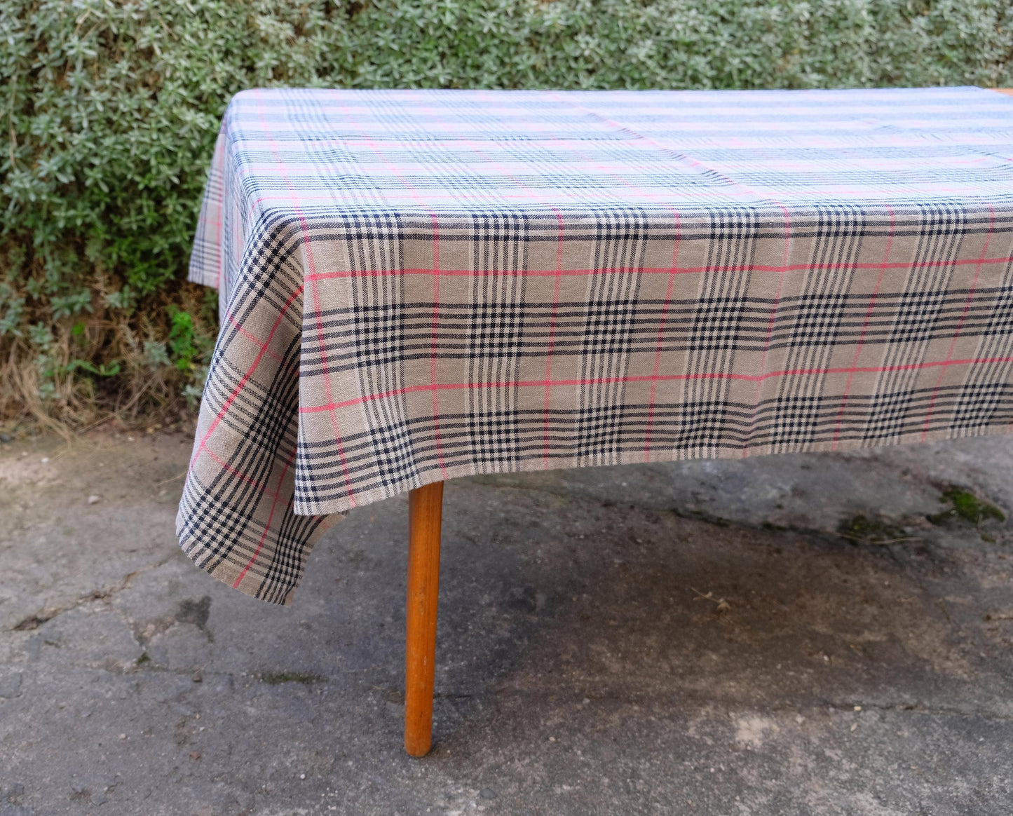 100% Linen tablecloth Tartan check brown PREWASHED French table cloth rustic rectangle square oval  country style flax custom