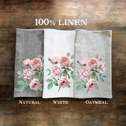 Roses Tea Towel in linen, floral Hand Towels Tea, botanical Floral Dish Towel, Floral Kitchen Décor Tea Towel