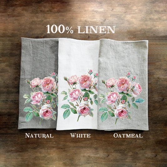 Roses Tea Towel in linen, floral Hand Towels Tea, botanical Floral Dish Towel, Floral Kitchen Décor Tea Towel