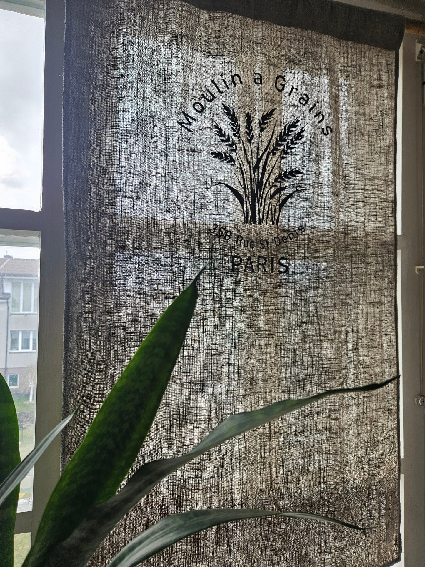 Natural grain sack Cafe Curtains, French stamp burlap Farmhous window panel, Living room Cafe Kitchen window curtain custom size