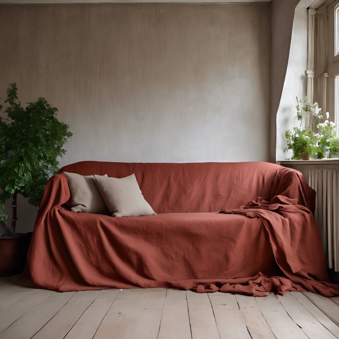 linencouch cover in rust color custom size