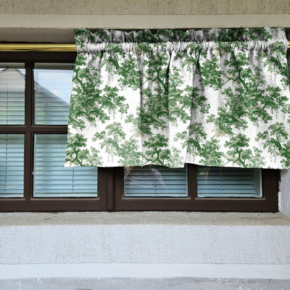Linen Cafe Curtains in custom size in french Toile de JOuy Greeen, custom size Farmhous window panel, Living room Cafe Kitchen  valance