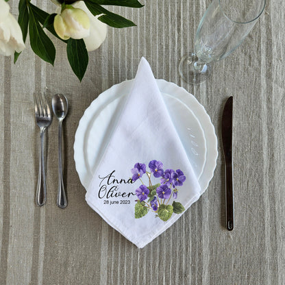 Custom Design White Cloth Cocktail Napkins, luxury weddings menu napkins in linen, Custom Names Napkins