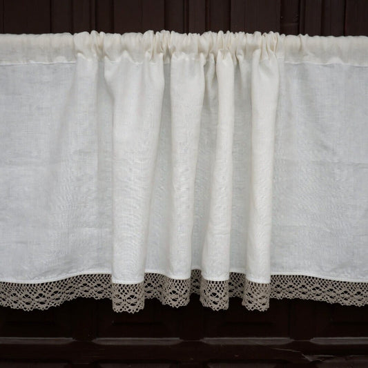 Custom size  Valance WHITE with laces, Farmhouse Pure linen window treatment, Living room Cafe Kitchen window panel, farmhouse curtains