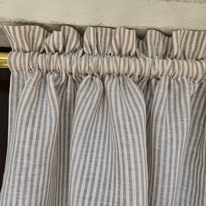 Linen Cafe Curtains in custom size block print mustard, custom size Farmhouse window panel, Living room Cafe Kitchen  valance