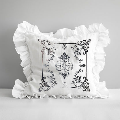 Shabby Floral Ruffle Linen Pillow Cover, French Provence Country Neutral Beige Cushion, French Antiques Harmhouse Cottage Chic Swedish