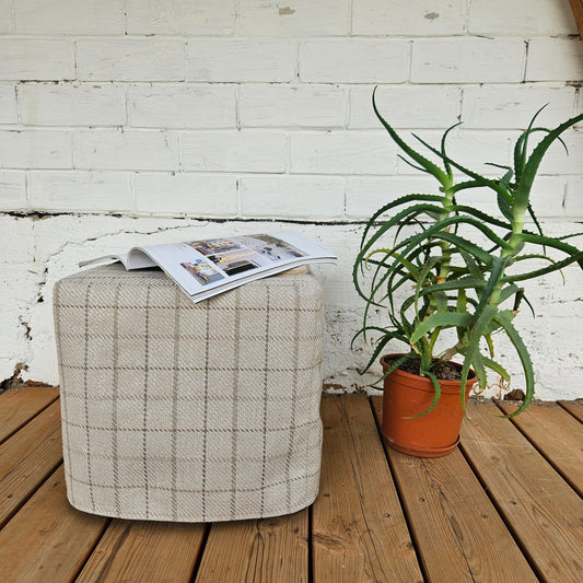 ottomanslip cover in linen in check