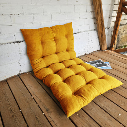 Bench cushion in mustard yellow linen,  floor cushion in Custom size, shikibuton thick mat Shiki futon filled organic fiber filler