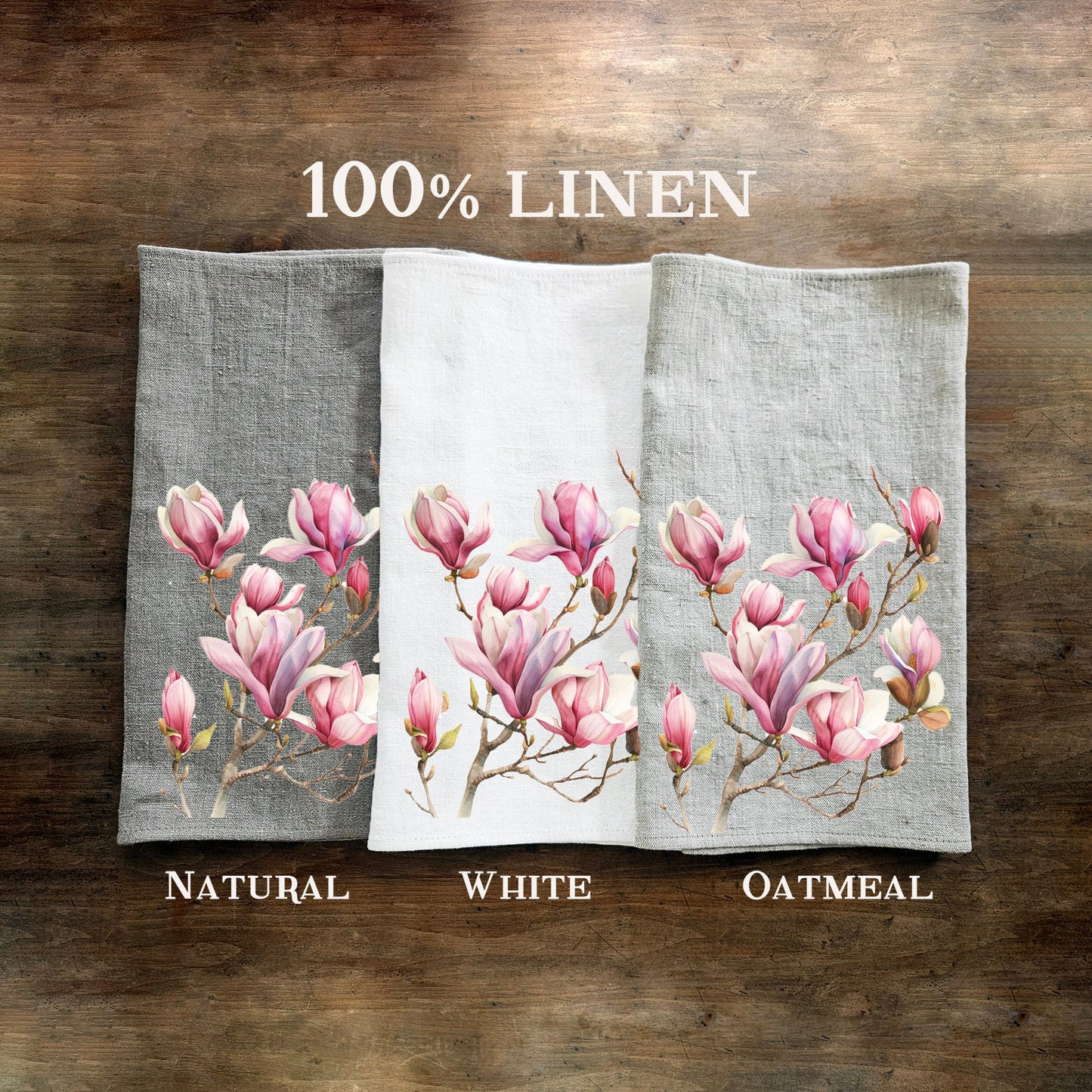 Magnolia Tea Towel in linen, floral Hand Towels Tea, botanical Floral Dish Towel, Floral Kitchen Décor Tea Towel