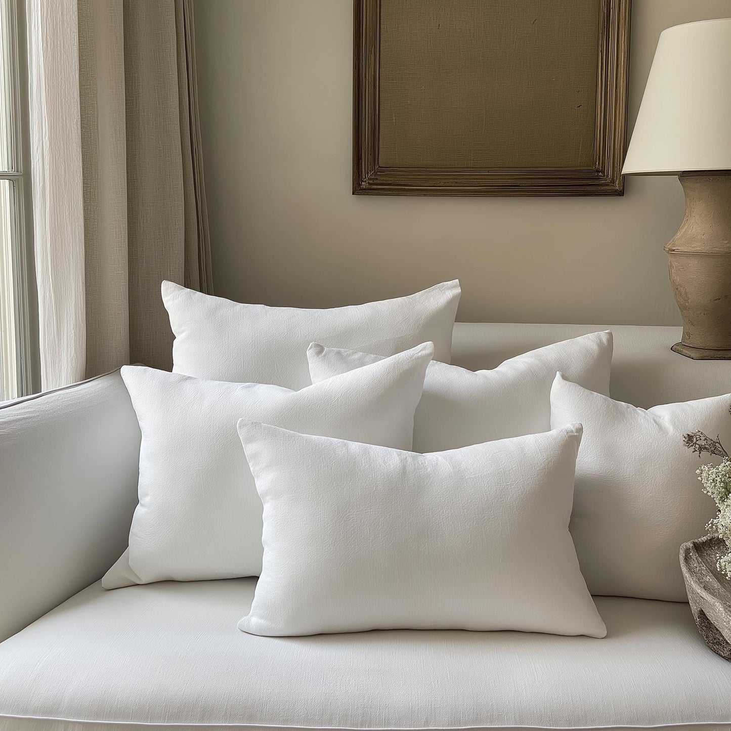 linen pillowcase in custom size pillow cover in neutral colors with CLOVER print - French linen Vintage Cottage Farmhouse cushion cover