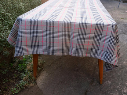 100% Linen tablecloth Tartan check brown PREWASHED French table cloth rustic rectangle square oval  country style flax custom
