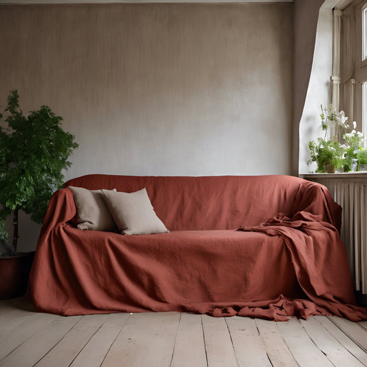 Linen Couch Cover Extra Large, Linen couch throw in custom size,  Natural sofa cover, Sectional Big bed cover, Sofa slip cover throw
